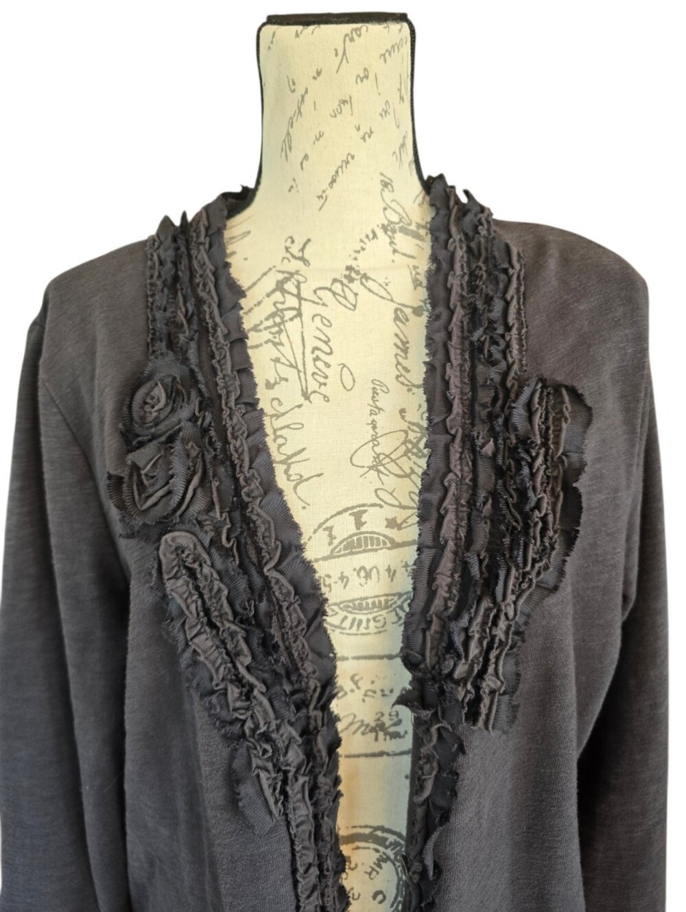 Eddie Bauer Ruffle Front Dark Gray Knit Button Cardigan XL - Picture 5 of 8